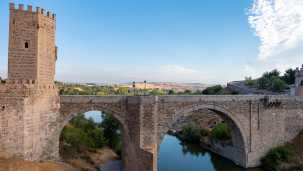 historische bauwerke, spanien, toledo, brücke, puente alcantara